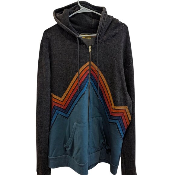 Aviator Nation Gray Aqua/Teal and Colorful Full Zip Hoodie - Men's size XL